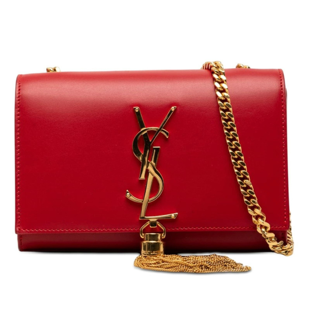 Saint Laurent Monogram Kate Crossbody Chain Shoulder Bag Red Leather